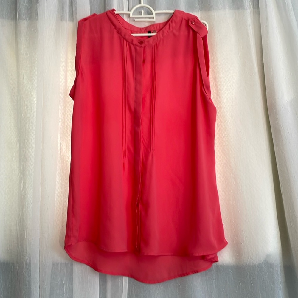 Amanda green coral button up short sleeve blouse size XL!